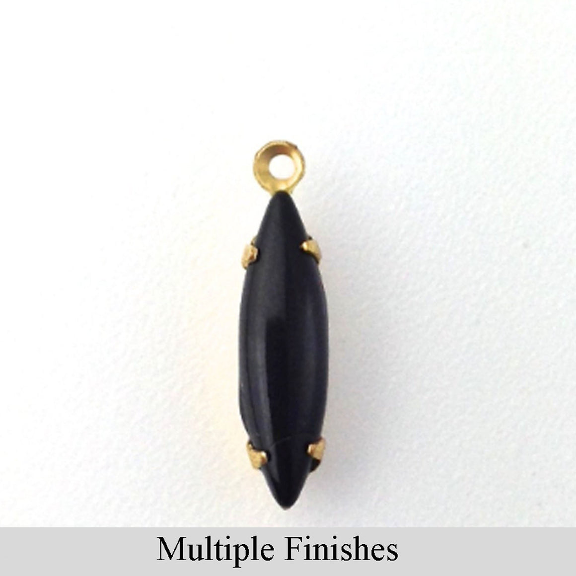 15x4mm Black Glass Navette Stone in 1 Loop Setting