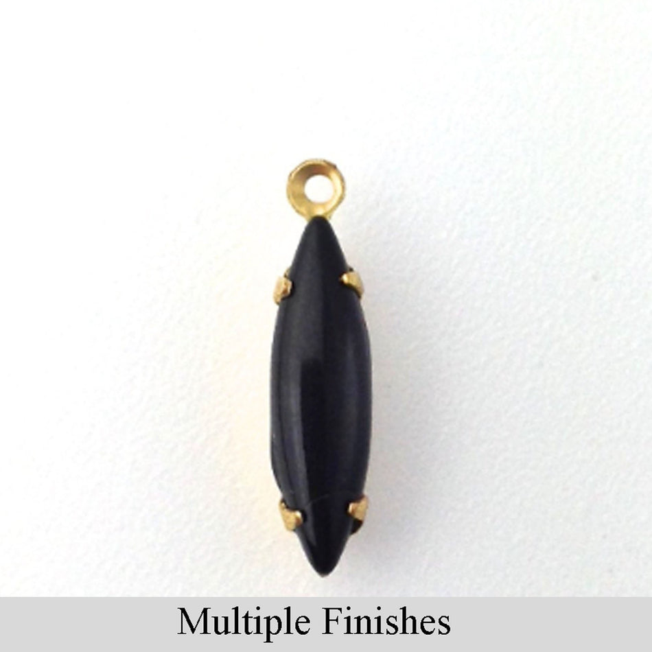 15x4mm Black Glass Navette Stone in 1 Loop Setting