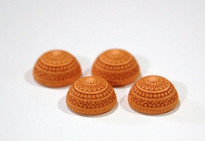 Vintage Etched Mosaic Faux Clay Tan Cabochons 16mm cab713D