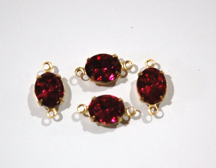 Vintage Faceted Rose Pink Oval Stones in 2 Loop Brass Setting ovl005W2