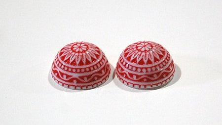 Vintage Etched Mosaic Red and White Cabochons 18mm (2) cab710C
