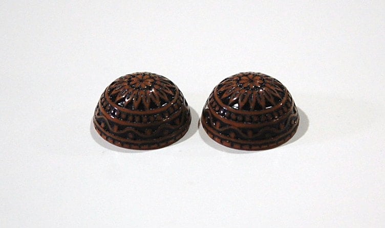 Vintage Etched Mosaic Brown and Black Cabochons 18mm (2) cab710D
