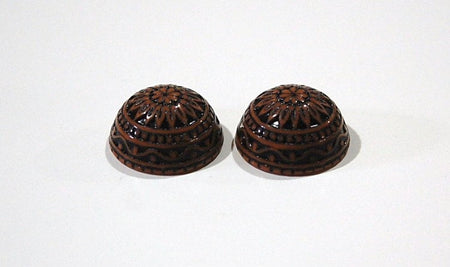Vintage Etched Mosaic Brown and Black Cabochons 18mm (2) cab710D