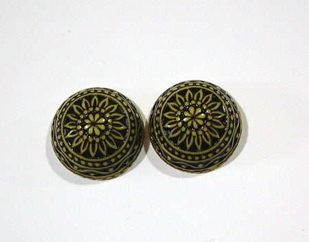 Vintage Etched Mosaic Yellow and Black Cabochons 18mm (2) cab710B