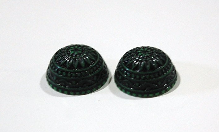 Vintage Etched Mosaic Green and Black Cabochons 18mm (2) cab710