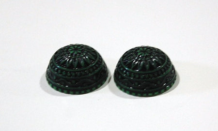 Vintage Etched Mosaic Green and Black Cabochons 18mm (2) cab710