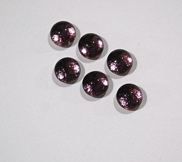 Vintage Amethyst Glass Foiled Cabochons with Textured Flat Back 7mm cab701V
