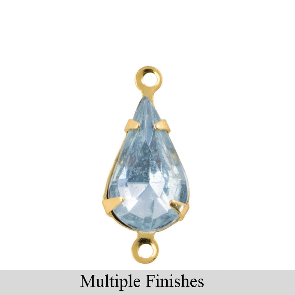 13x8mm Light Sapphire Faceted Glass Teardrop Stone in 2 Loop Setting