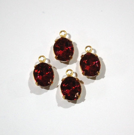 Vintage Rose Pink Faceted Oval Stones in 1 Loop Brass Setting ovl005W