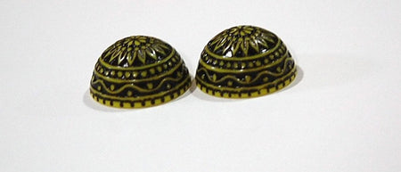 Vintage Etched Mosaic Yellow and Black Cabochons 18mm (2) cab710B