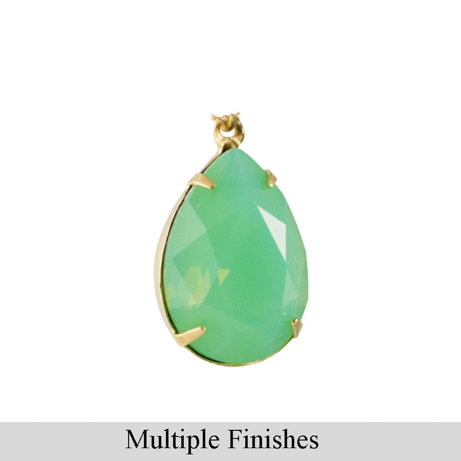 18x13mm Green Opal Faceted Glass Pear Stone in 1 Loop Setting