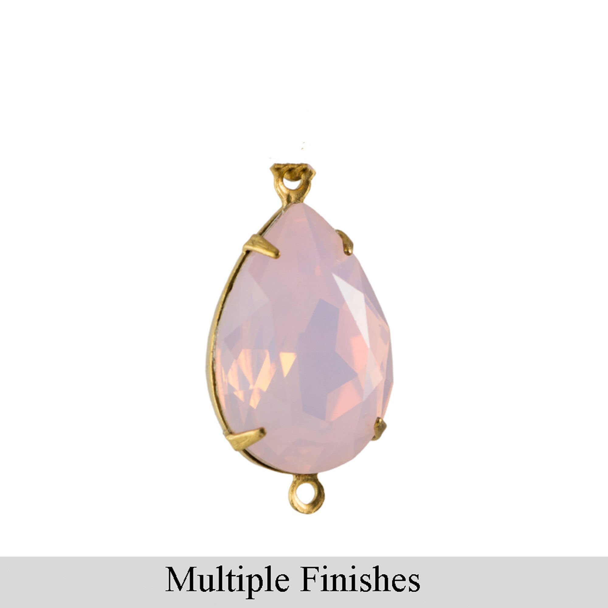 18x13mm Pink Opal Faceted Glass Pear Stone in 2 Loop Setting