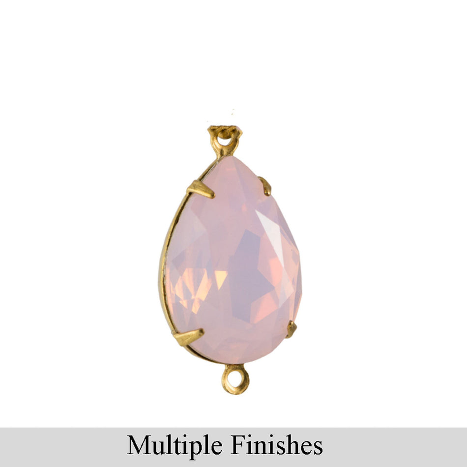 18x13mm Pink Opal Faceted Glass Pear Stone in 2 Loop Setting