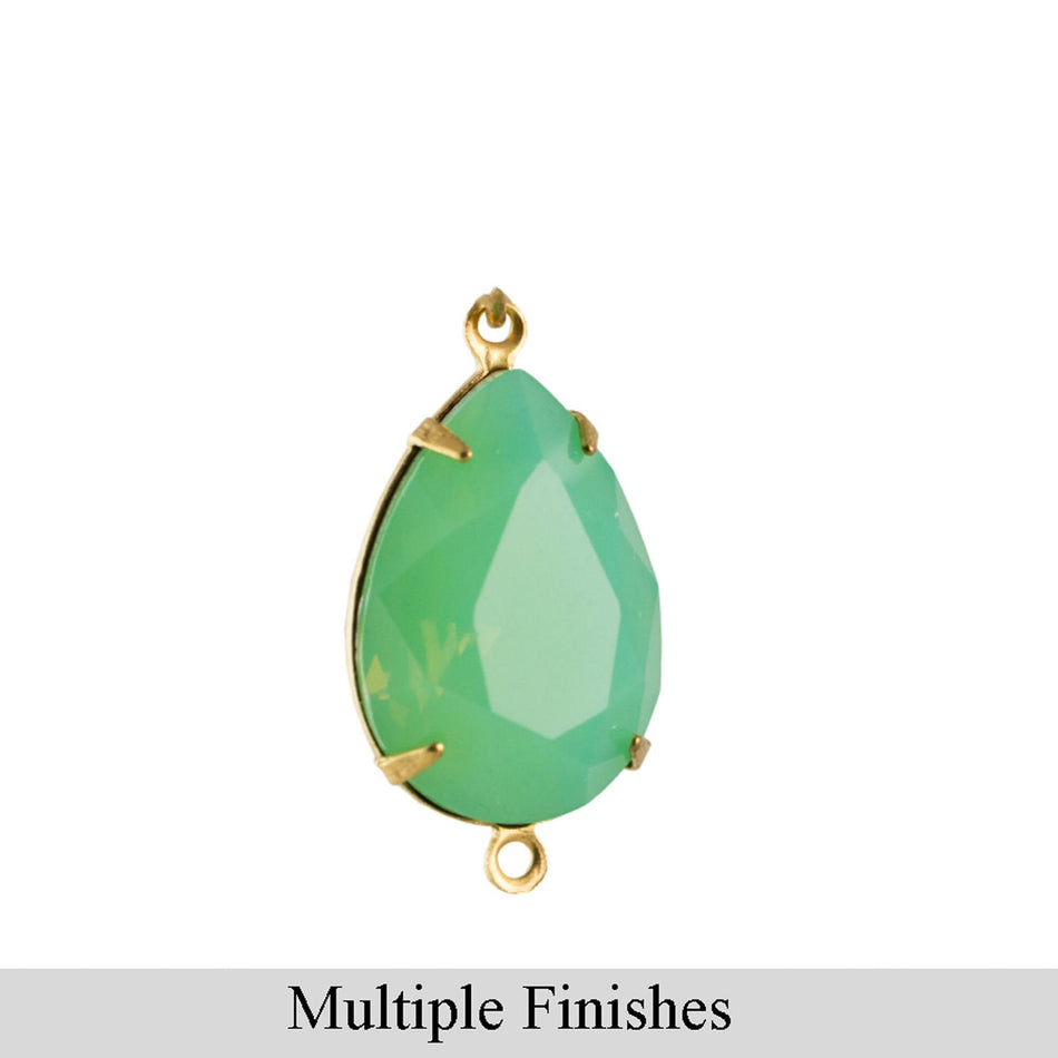 18x13mm Green Opal Faceted Glass Pear Stone in 2 Loop Setting