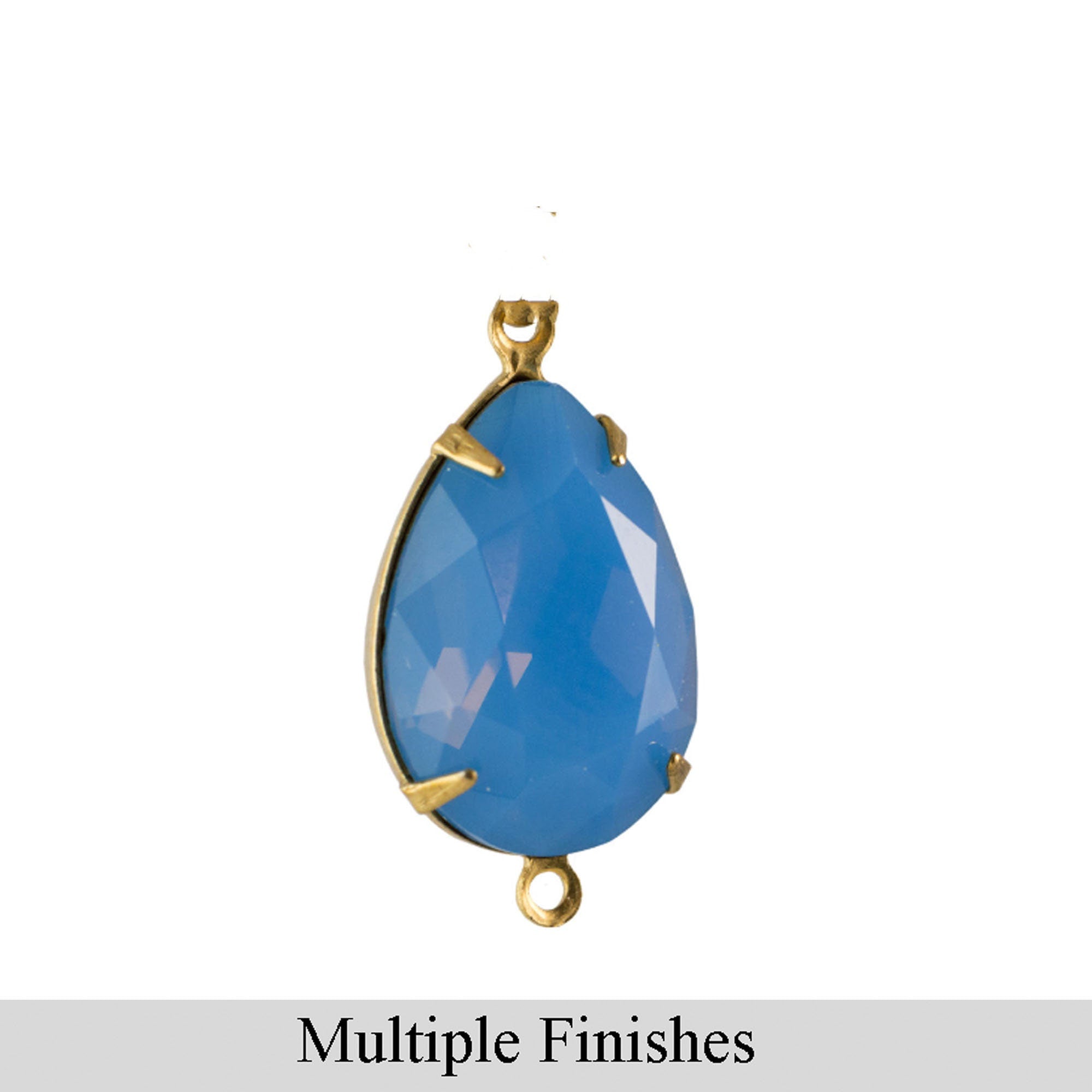 18x13mm Blue Opal Faceted Glass Pear Stone in 2 Loop Setting