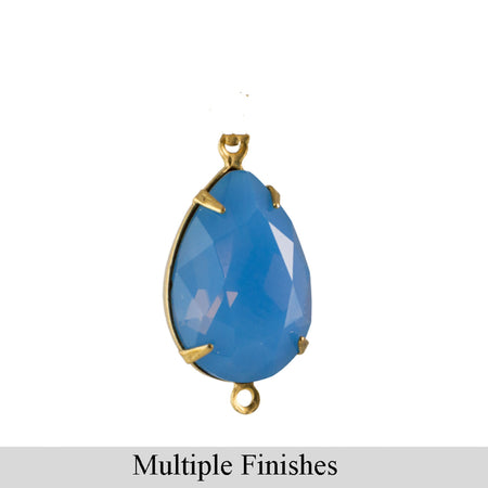 18x13mm Blue Opal Faceted Glass Pear Stone in 2 Loop Setting