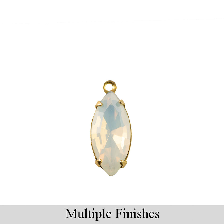 15x7mm White Opal Faceted Glass Navette Stone in 1 Loop Setting