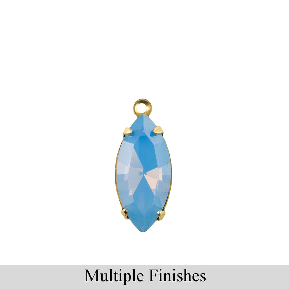 15x7mm Blue Opal Faceted Glass Navette Stone in 1 Loop Setting