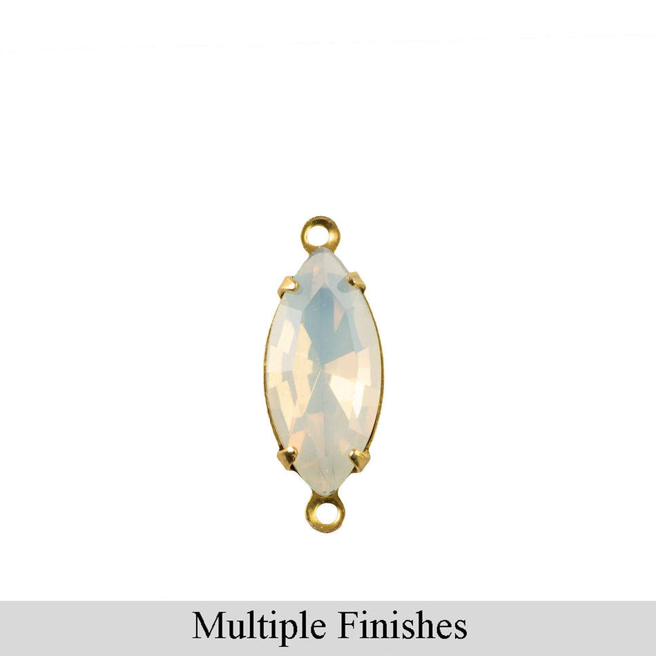 15x7mm White Opal Faceted Glass Navette Stone in 2 Loop Setting