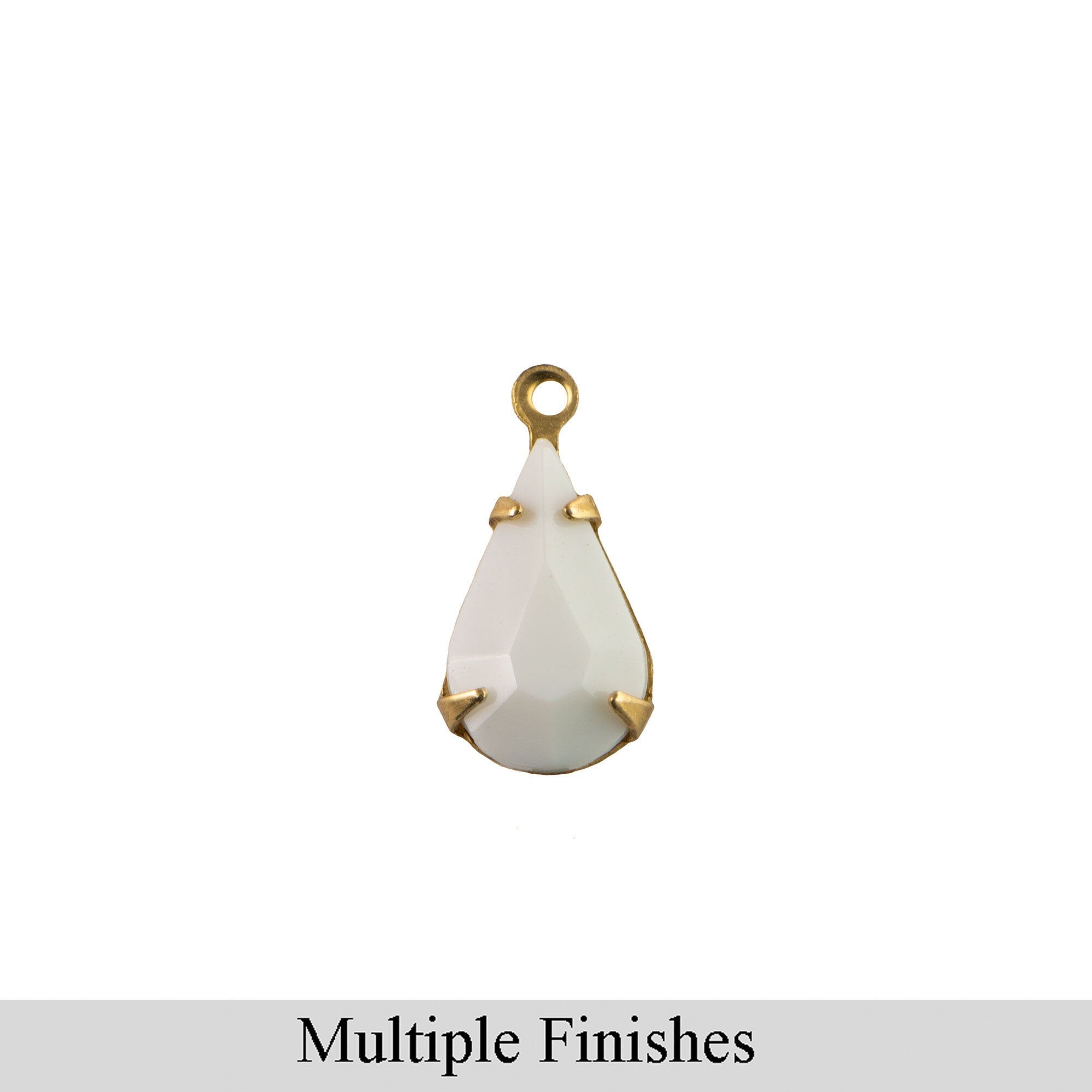 13x8mm White Faceted Glass Teardrop Stone in 1 Loop Setting