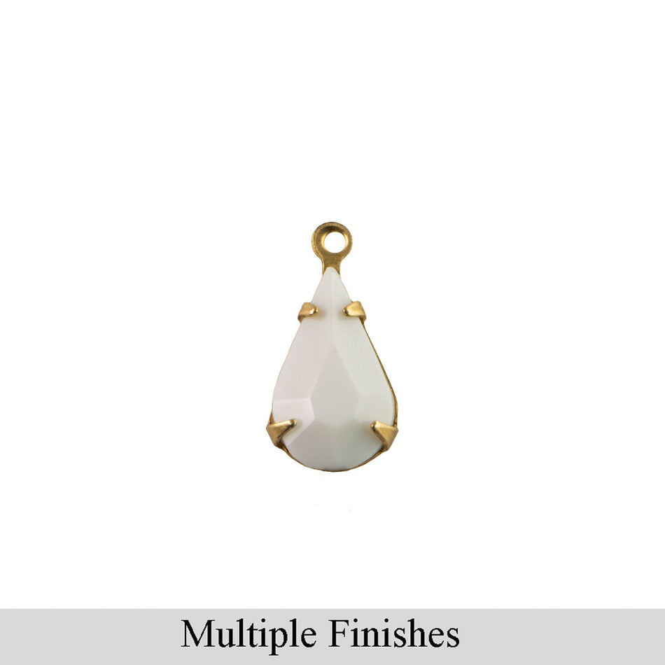13x8mm White Faceted Glass Teardrop Stone in 1 Loop Setting