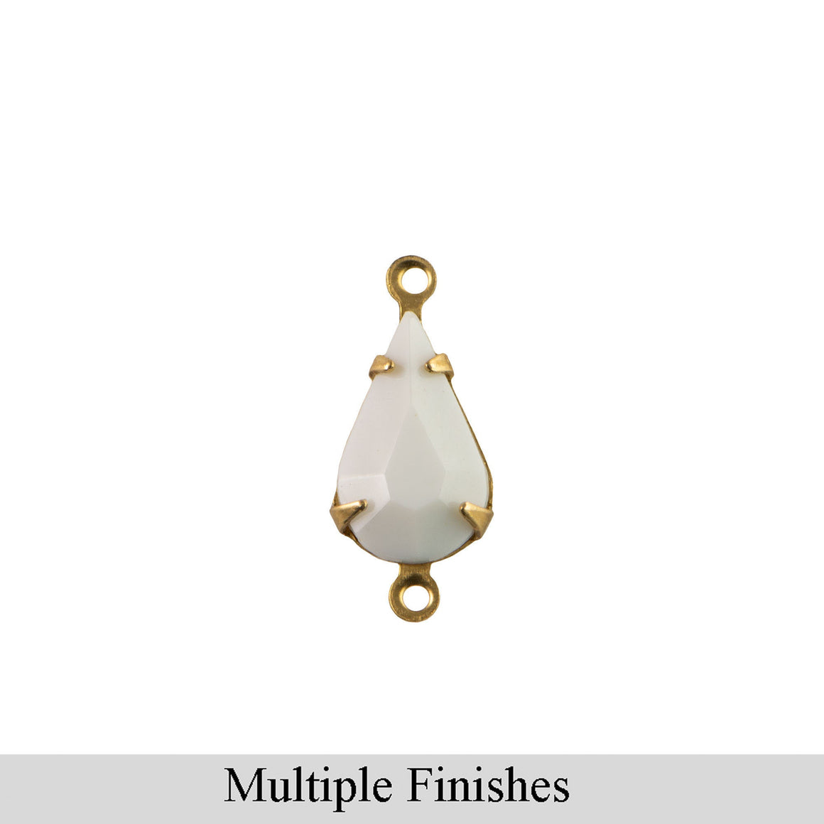 13x8mm White Faceted Glass Teardrop Stone in 2 Loop Setting