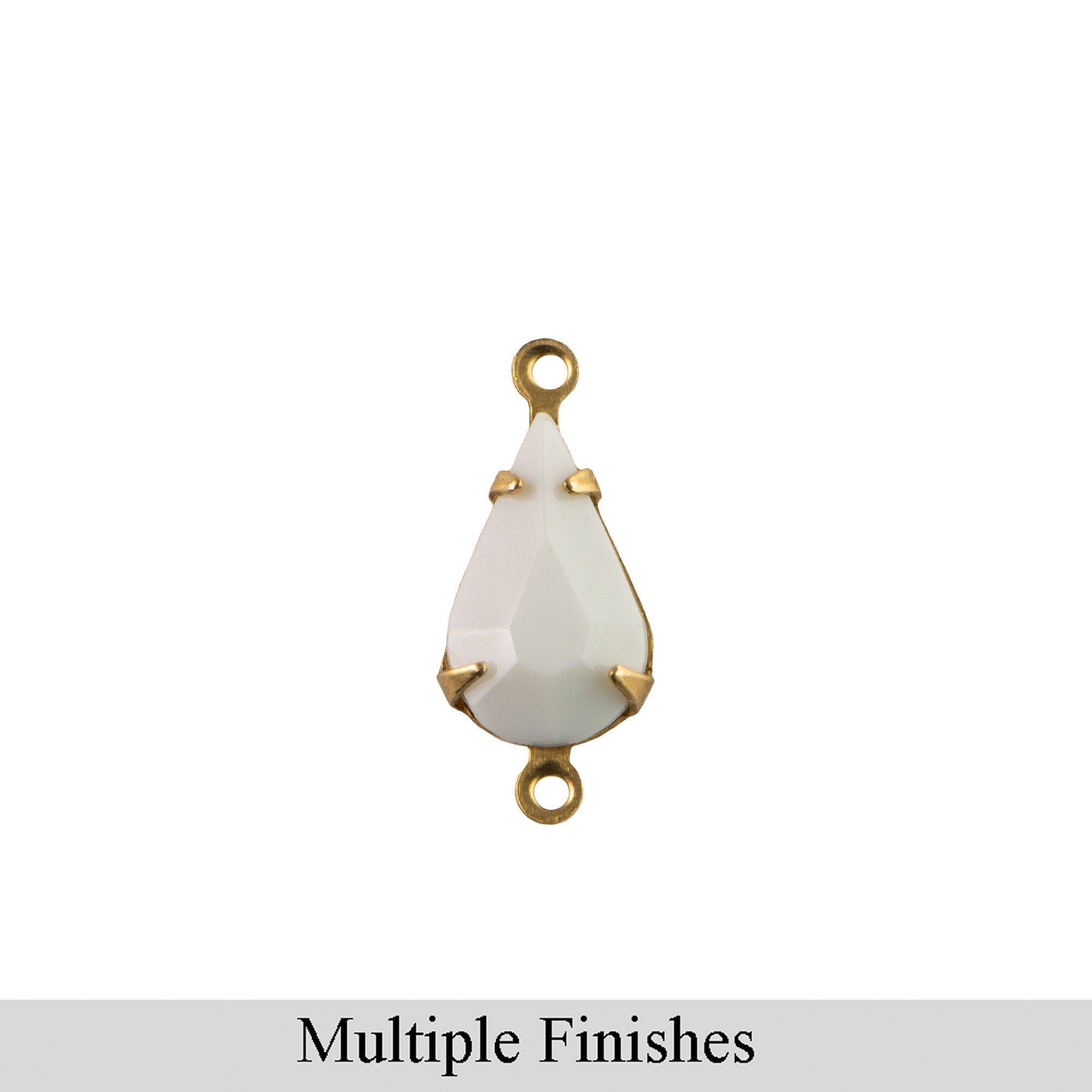 13x8mm White Faceted Glass Teardrop Stone in 2 Loop Setting