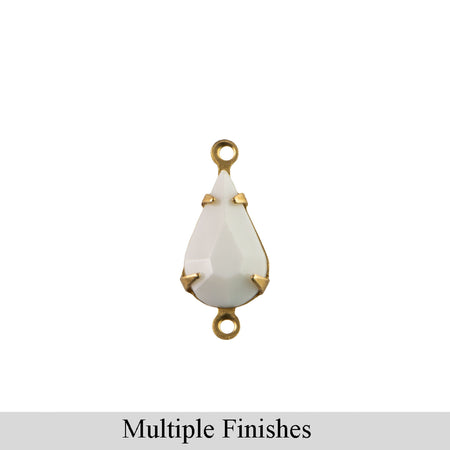 13x8mm White Faceted Glass Teardrop Stone in 2 Loop Setting