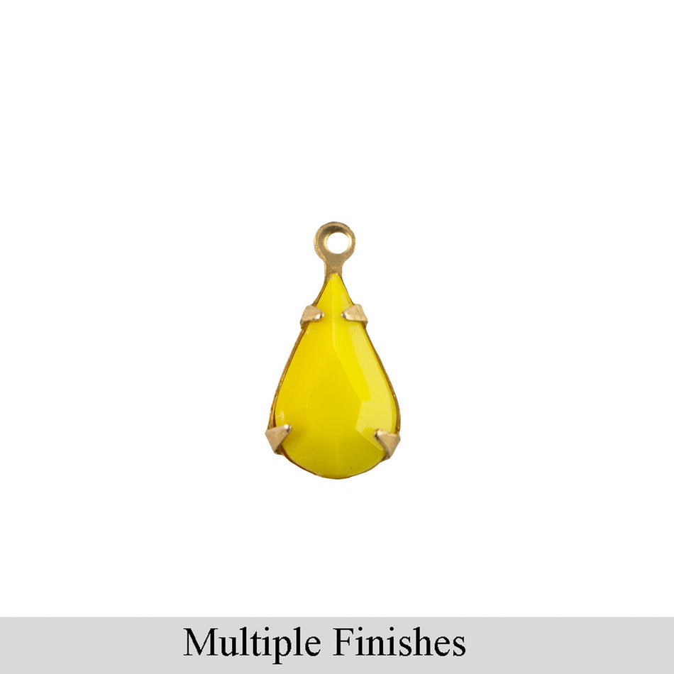 13x8mm Yellow Faceted Glass Teardrop Stone in 1 Loop Setting