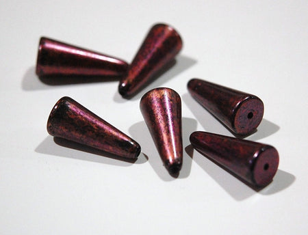 Vintage Metallic Pink with Black Triangle Teardrop Acrylic Beads (6) bds311