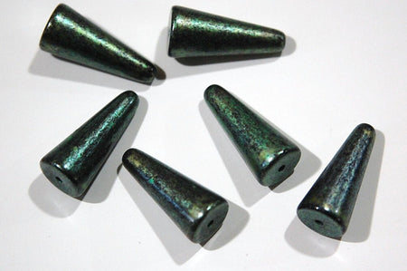 Vintage Metallic Green with Black Triangle Teardrop Acrylic Beads (6) bds311B