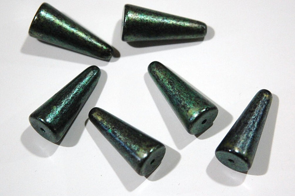 Vintage Metallic Green with Black Triangle Teardrop Acrylic Beads (6) bds311B