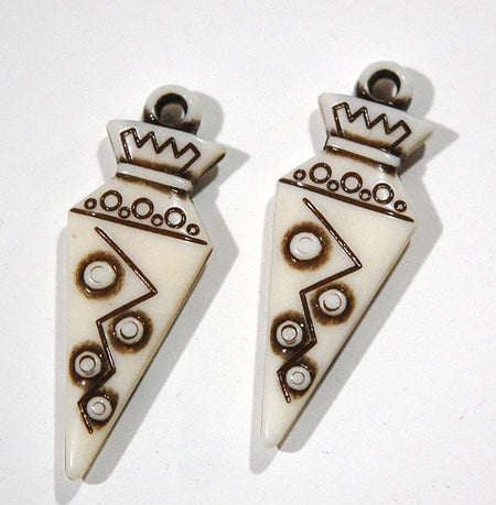 Vintage Brown and Off White Tribal Acrylic Pendant Drops pnd097