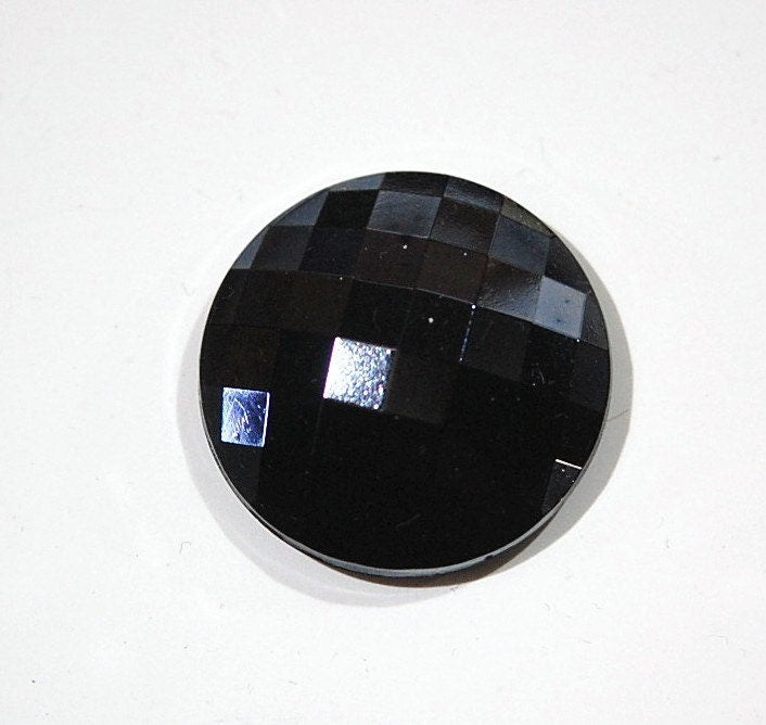 Vintage Black Faceted Hematite Finish Glass Cabochon Germany cab179