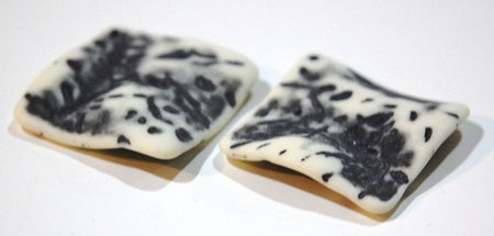 Vintage Matte Black on Soft White Etched Square Wavy Acrylic Pendants 36mm (2) pnd149