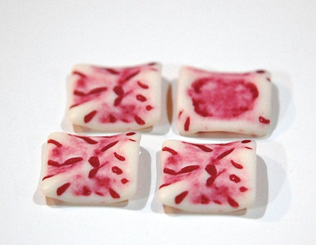 Vintage Matte Raspberry Pink on Soft White Etched Square Wavy Acrylic Pendants 20mm (4) pnd149D