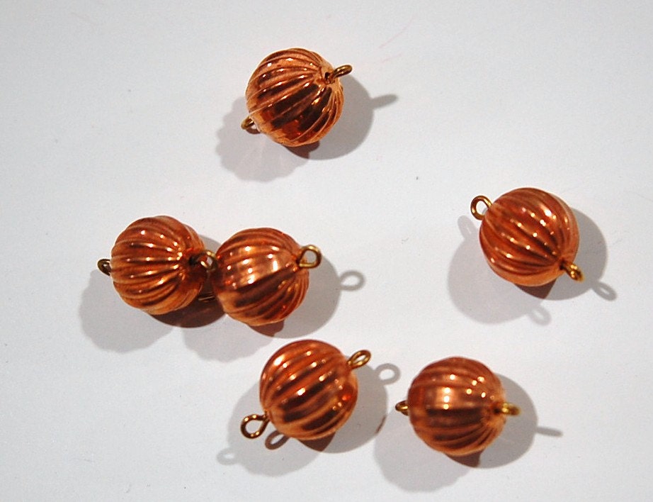 Vintage Copper Plated Acrylic Melon Bead 2 Loop Connectors drp008A