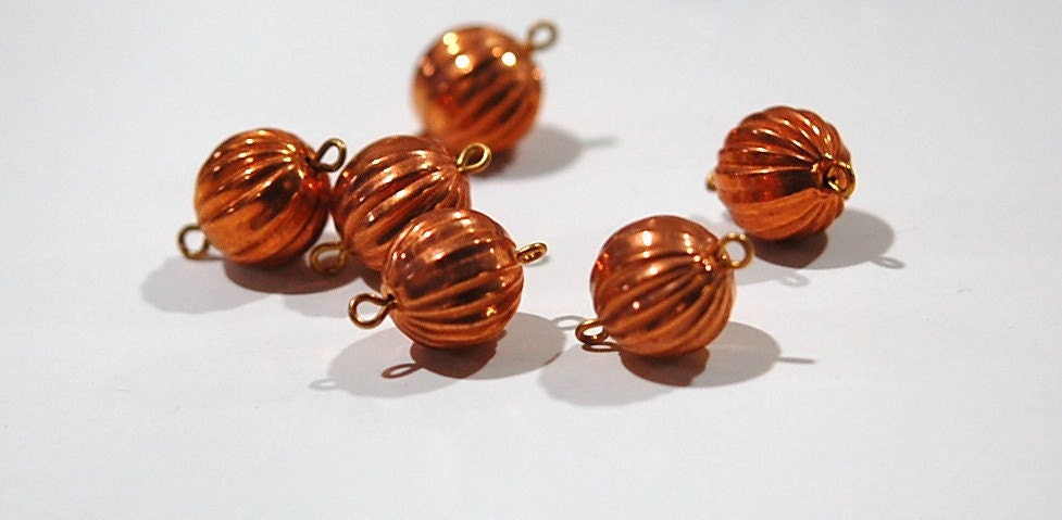 Vintage Copper Plated Acrylic Melon Bead 2 Loop Connectors drp008A