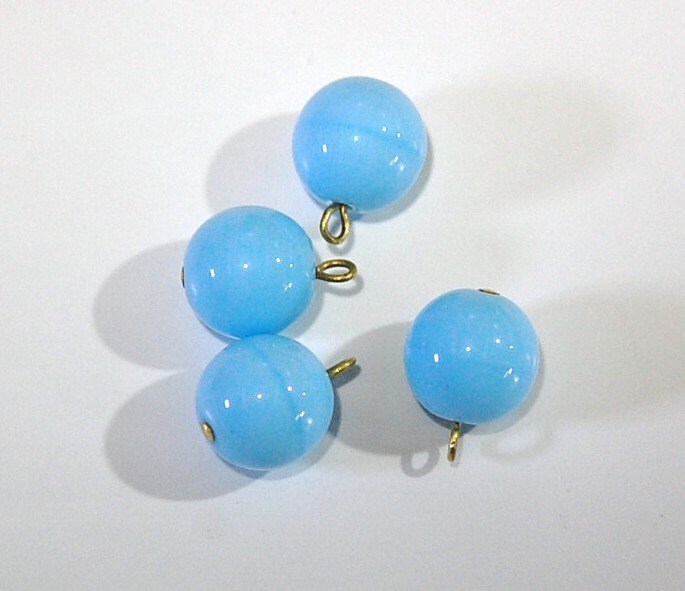 1 Loop Light Blue Smooth Glass Drops Czech Beads 12mm (4) drp086B
