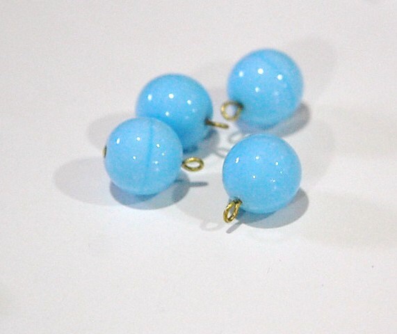 1 Loop Light Blue Smooth Glass Drops Czech Beads 12mm (4) drp086B