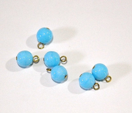 1 Loop Light Blue Smooth Glass Drops Czech Beads 8mm (6) drp088B