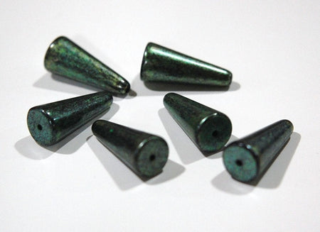 Vintage Metallic Green with Black Triangle Teardrop Acrylic Beads (6) bds311B