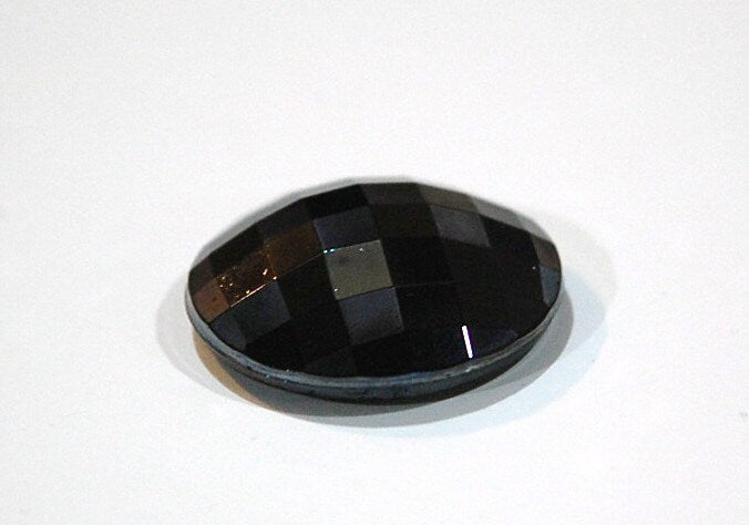 Vintage Black Faceted Hematite Finish Glass Cabochon Germany cab179