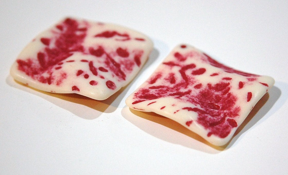 Vintage Matte Raspberry Pink on Soft White Etched Square Wavy Acrylic Pendants 36mm (2) pnd149A