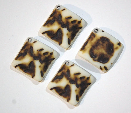 Vintage Matte Brown on Soft White Etched Square Wavy Acrylic Pendants 20mm (4) pnd149G