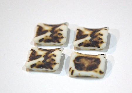 Vintage Matte Brown on Soft White Etched Square Wavy Acrylic Pendants 20mm (4) pnd149G