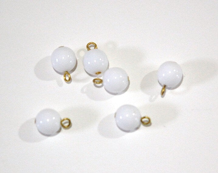 1 Loop White Smooth Glass Drops Czech Beads 8mm (6) drp088