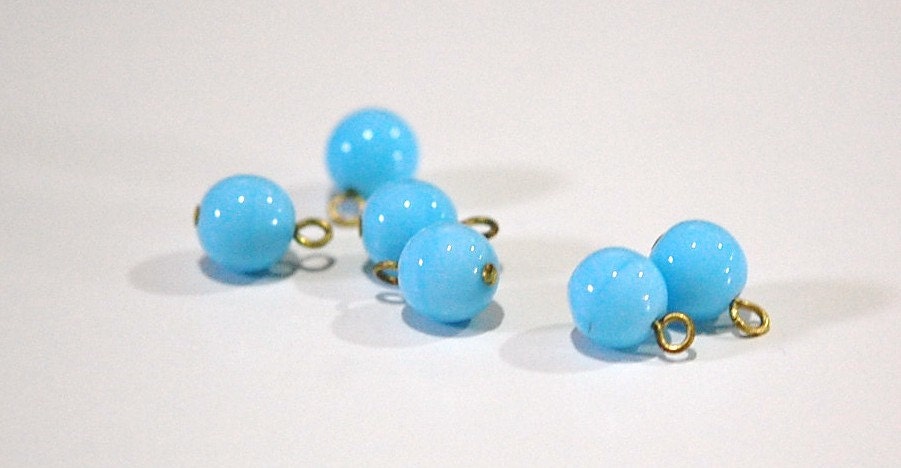 1 Loop Light Blue Smooth Glass Drops Czech Beads 8mm (6) drp088B