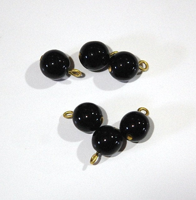 1 Loop Jet Black Smooth Glass Drops Czech Beads 8mm (6) drp088C