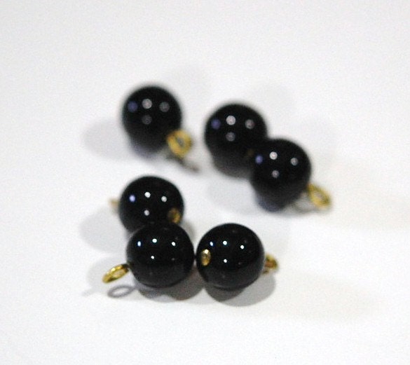 1 Loop Jet Black Smooth Glass Drops Czech Beads 8mm (6) drp088C